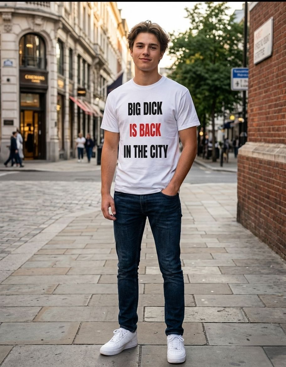 T-shirt cotone con scritta: "BIG DICK IS BACK IN THE CITY"