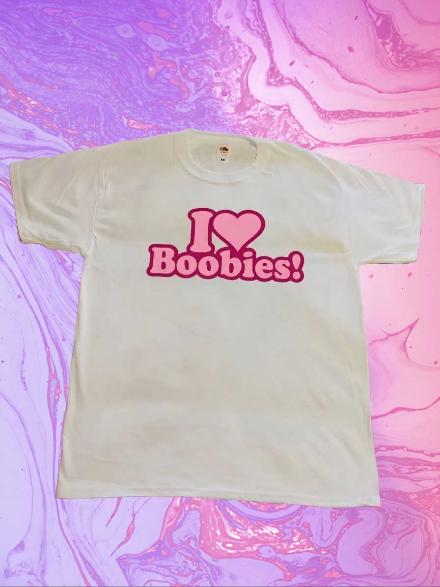 T-shirt cotone con scritta I love boobies