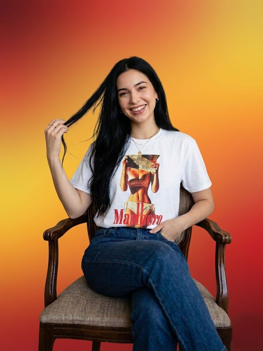 T-shirt cotone con stampa pubblicità Marlboro vintage stile dipinto