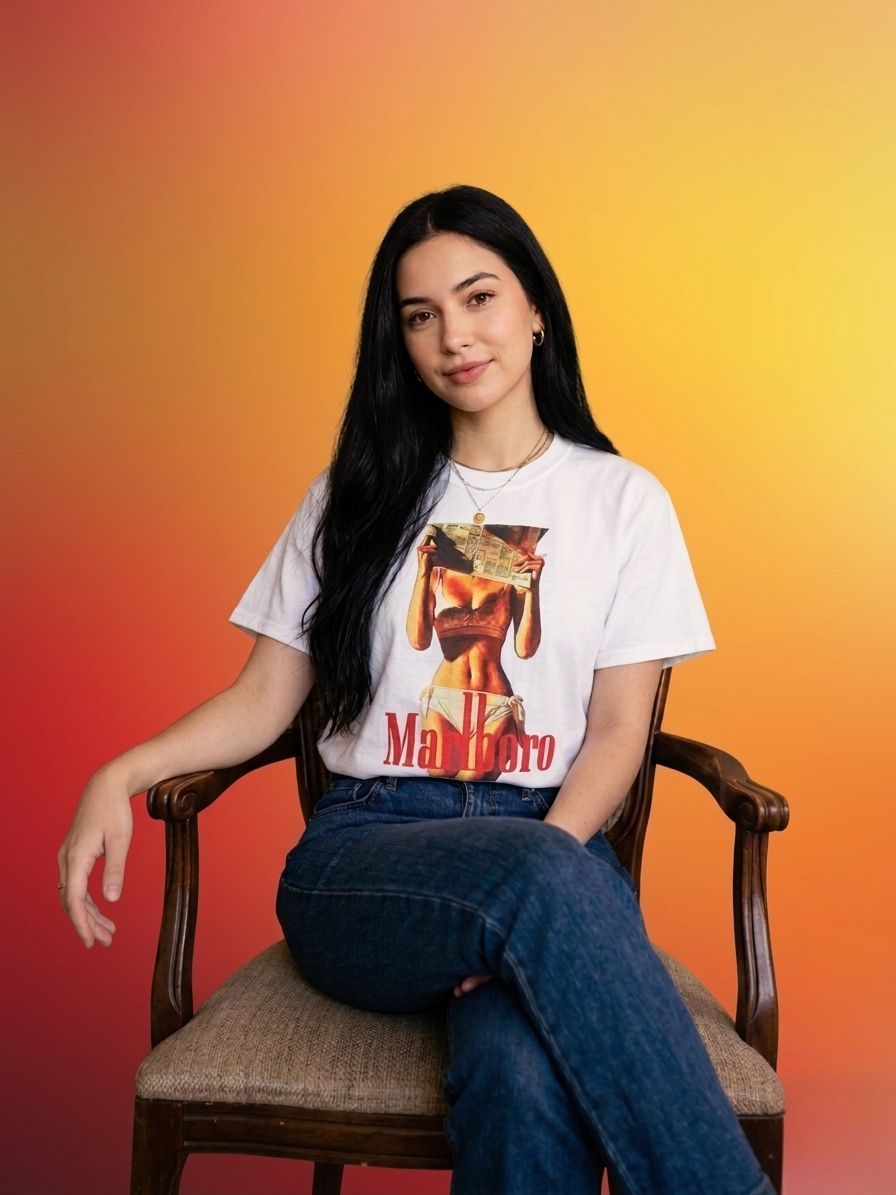 T-shirt cotone con stampa pubblicità Marlboro vintage stile dipinto