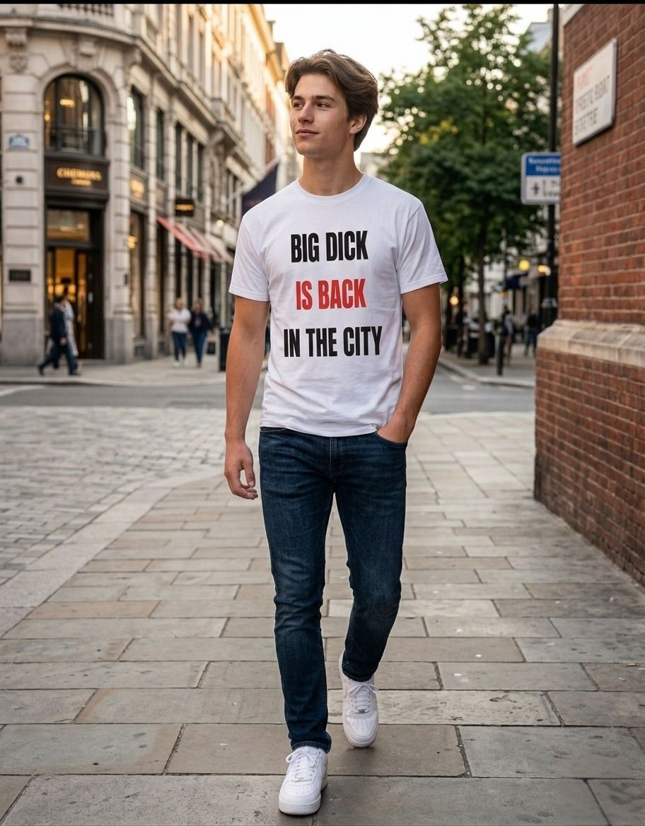T-shirt cotone con scritta: "BIG DICK IS BACK IN THE CITY"